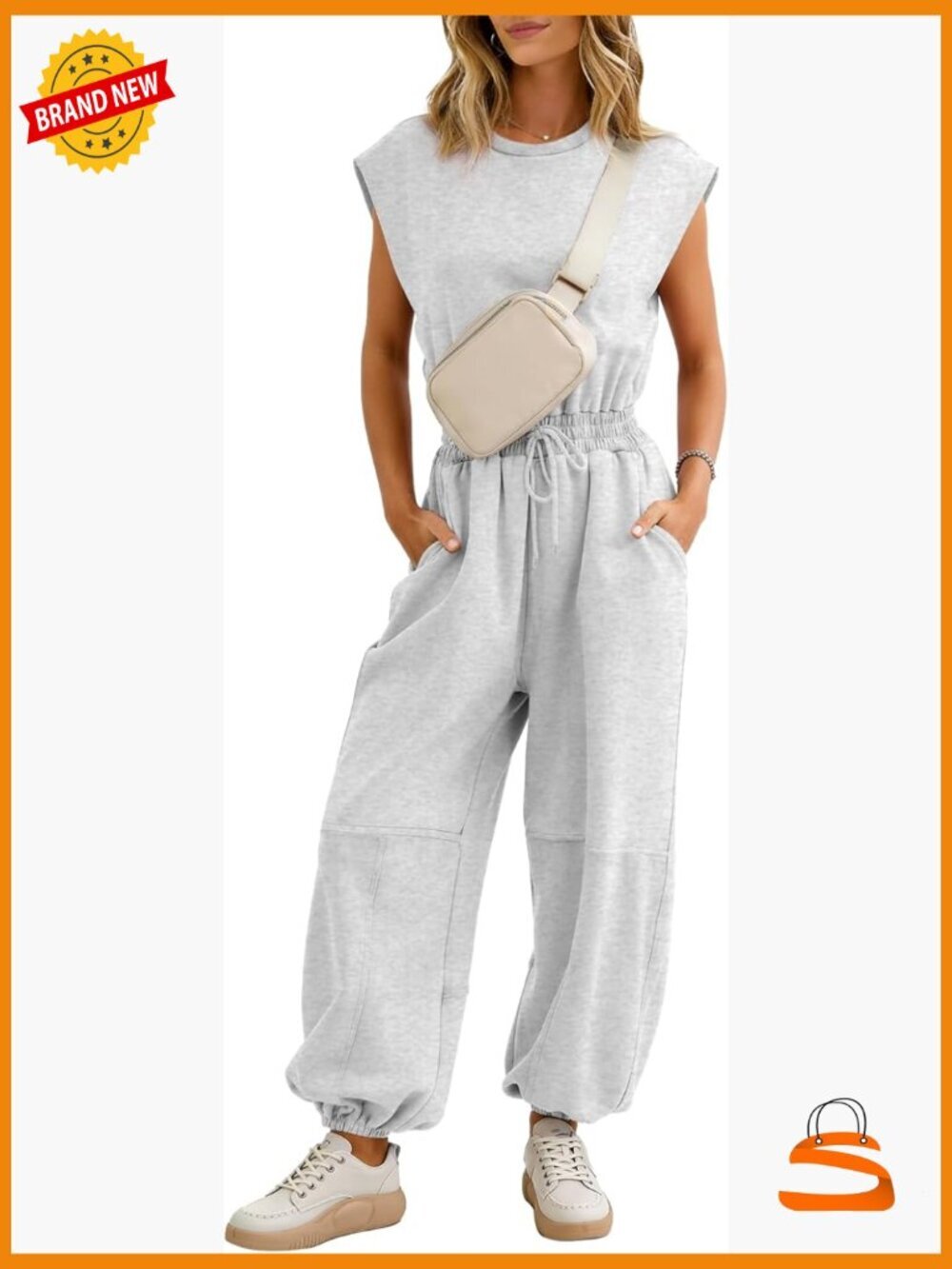 Casual Jumpsuit Crewneck Cap Sleeve Wide Leg Pants Romper with Pockets